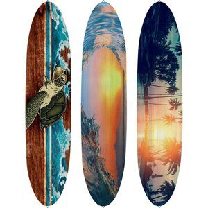 3 Pieces Surfboard Wall Decor Large Wooden Beach Summer Surfboard Wall Hanging S